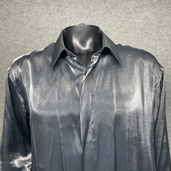 Vtg Diamante Couture Collection Men 2XL 18 34/35 Dress Shirt GRAY Metallic Shiny - Picture 3 of 10